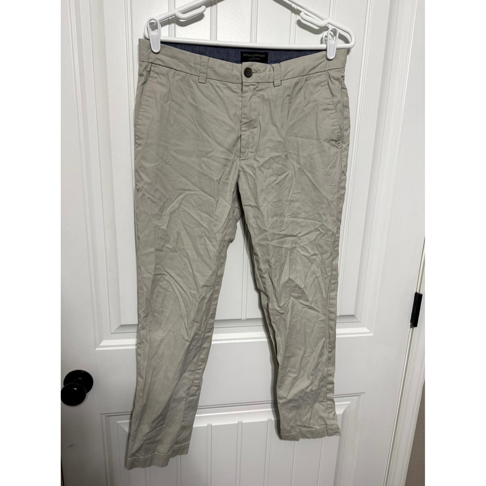 Banana Republic Aiden Chino Mens 32x30 Tan Khaki Slim Fit Flat Front Pants‎